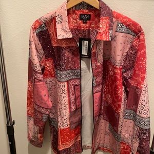 Red BoohooMAN paisley over shirt